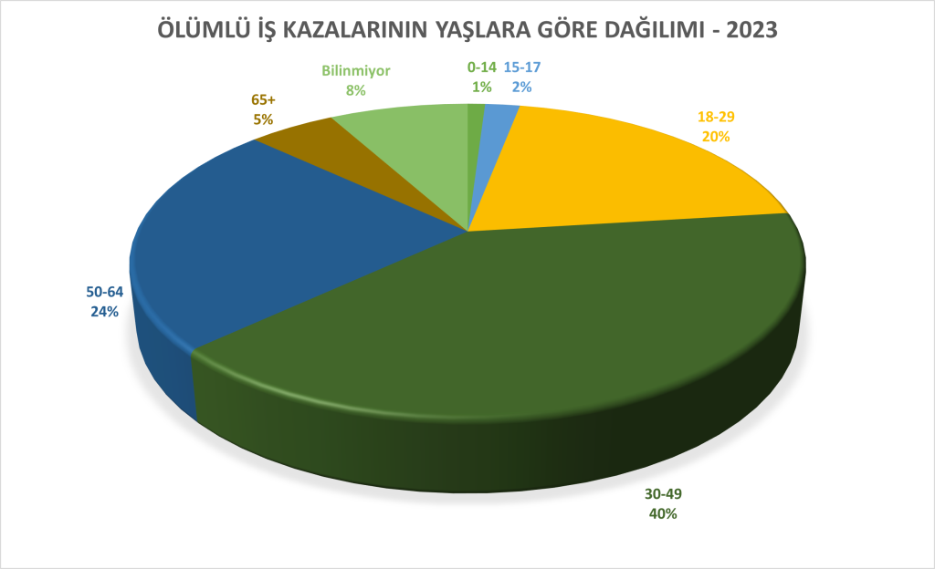 2023 ölümlü iş kazalarının yaşlara göre dağılımı